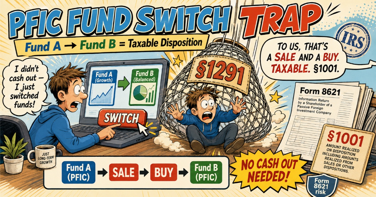 Comic Illustration: PFIC Fund Switch Trap - How the IRS sees your switch