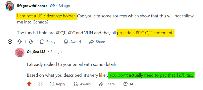 PFIC 8621 calculator results showing $27,000 tax savings