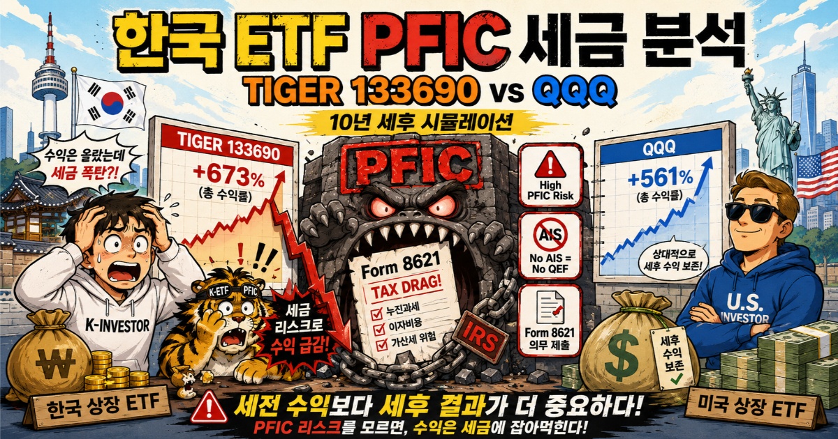 한국 ETF PFIC 세금 분석: TIGER 133690과 QQQ의 Form 8621 및 10년 세후 수익 비교