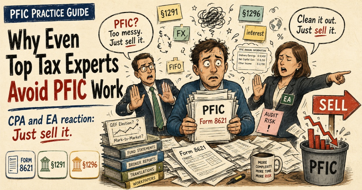 CPAs and EAs reacting to messy PFIC Form 8621 work, Section 1291, Section 1296, FX, FIFO, interest, and audit risk