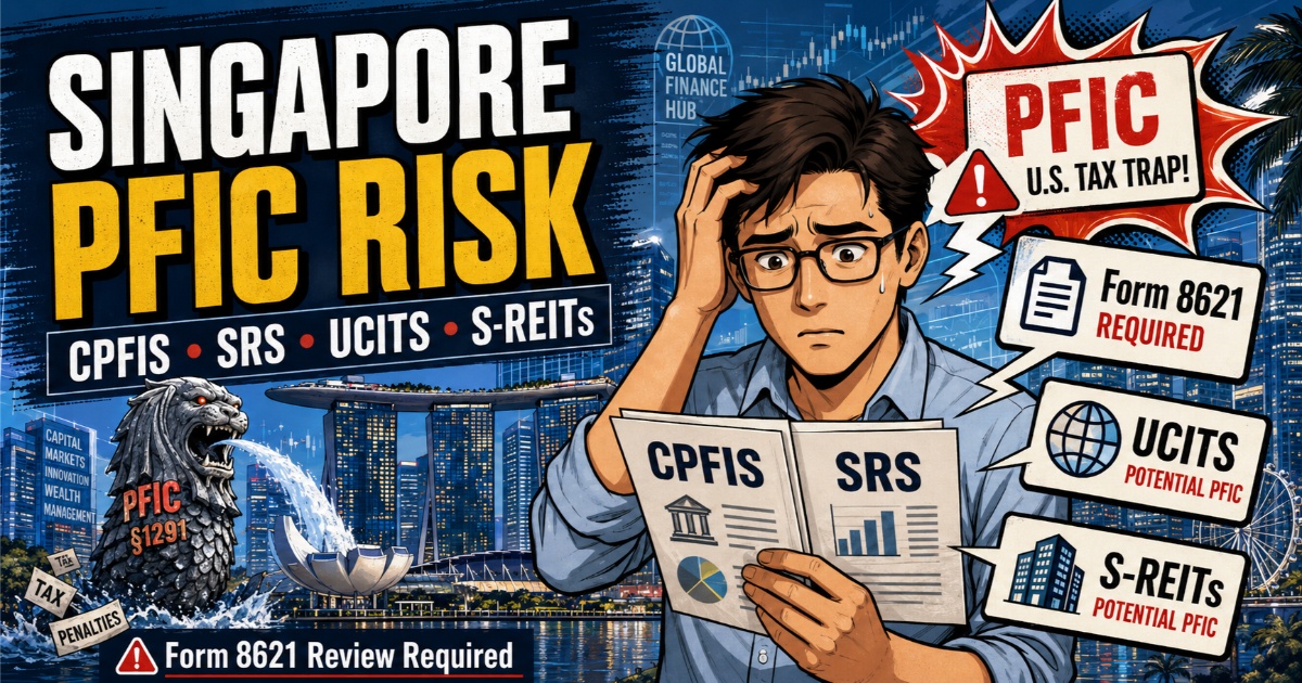 Singapore PFIC risk guide for U.S. expats: CPFIS, SRS, UCITS ETFs, S-REITs, and ILPs all require Form 8621 review under IRC §1297 — local tax exemption is not a U.S. shield